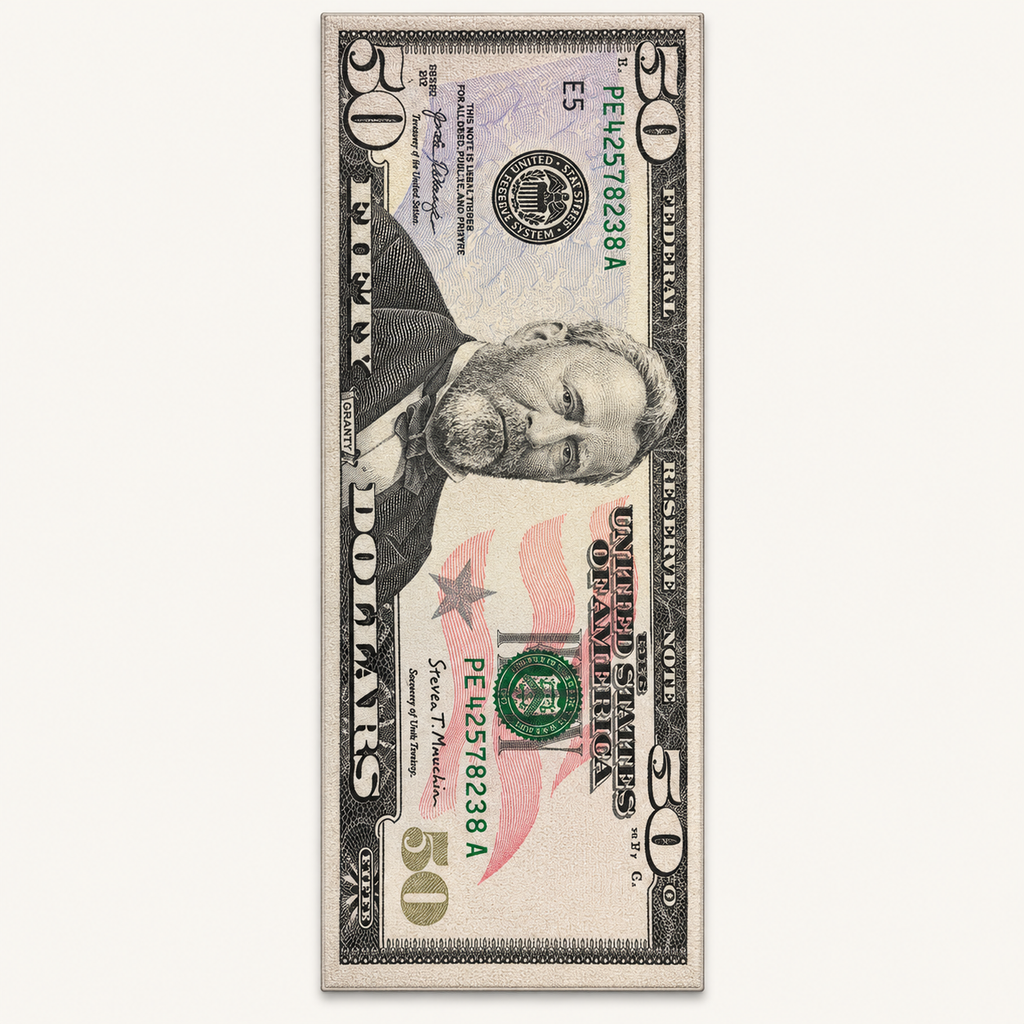 Tapis graphique Dollar Manhattan, vue complète du motif sur fond clair