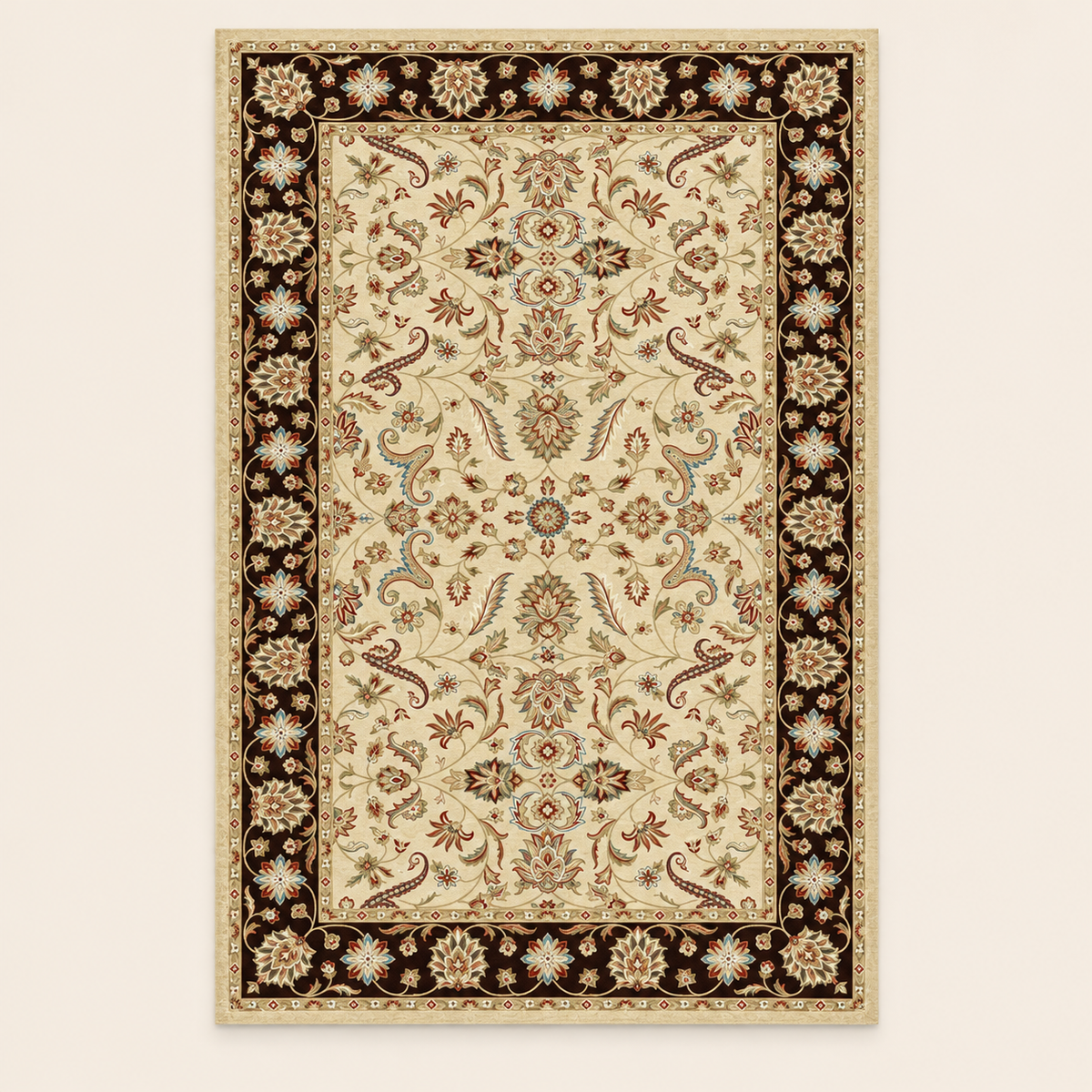Tapis bohème lavable Manon, vue complète du motif sur fond clair