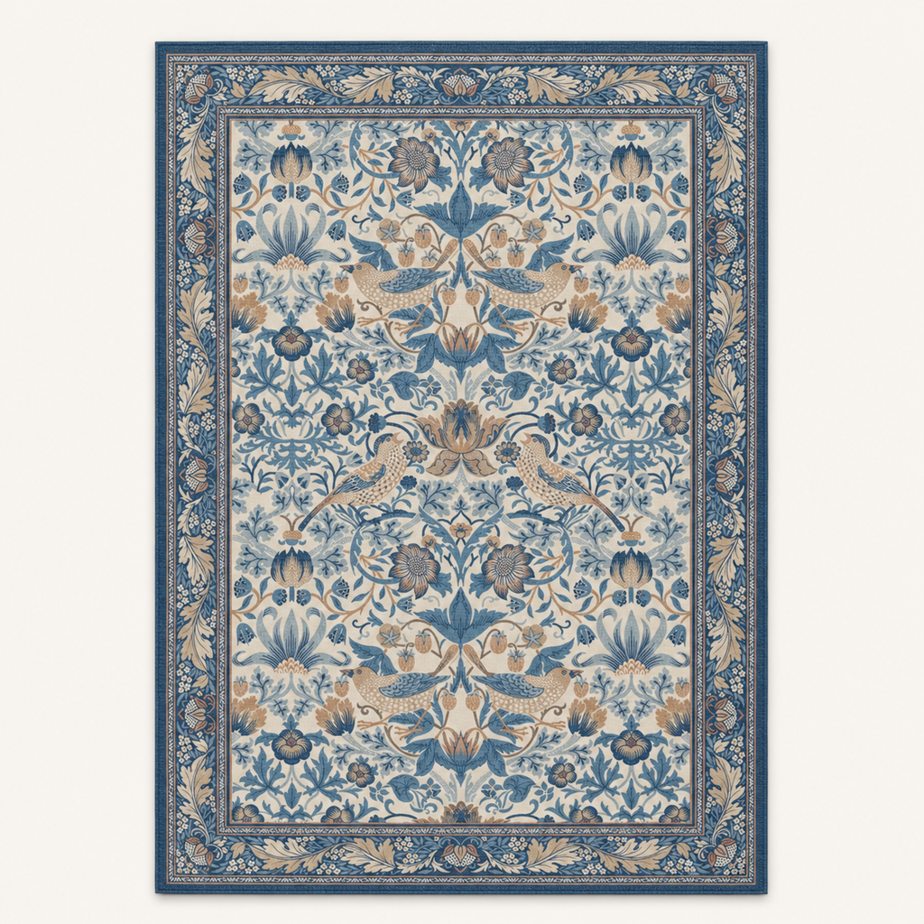 Tapis floral vintage Margot, vue complète du motif sur fond clair