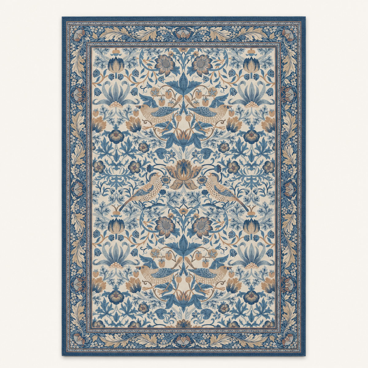 Tapis floral vintage Margot, vue complète du motif sur fond clair