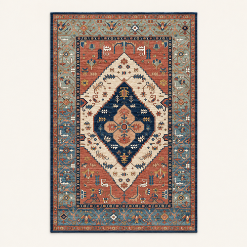 Tapis bohème lavable Mélina, vue complète du motif sur fond clair