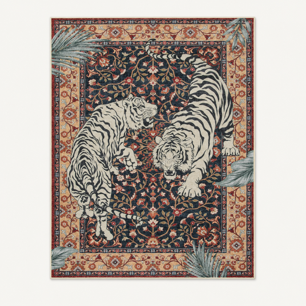 Tapis jungle animalier Milo, vue complète du motif sur fond clair