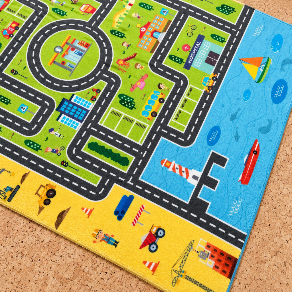 Détail du motif du tapis Mini-Ville, vu du dessus