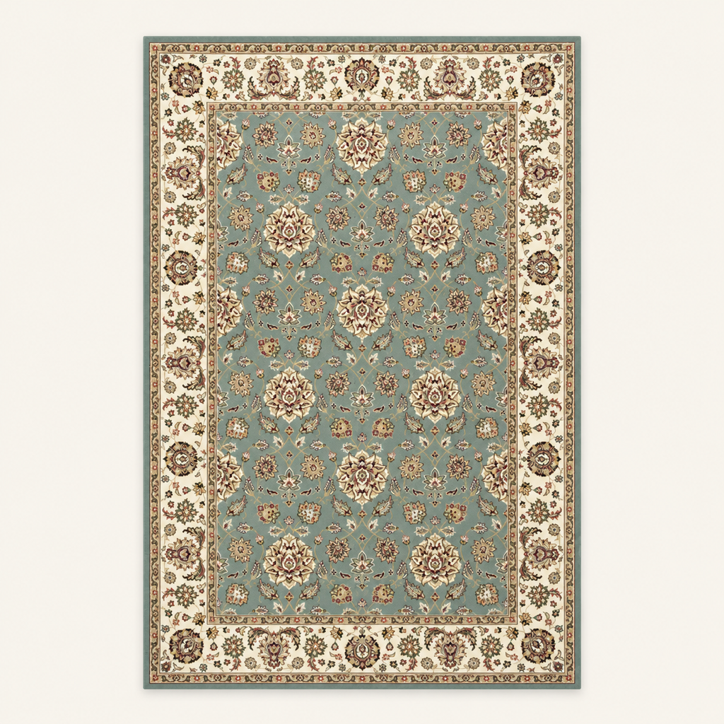 Tapis bohème lavable Mireille, vue complète du motif sur fond clair