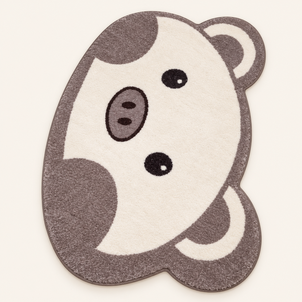Tapis enfant Petit Cochon Moka, vue complète du motif sur fond clair