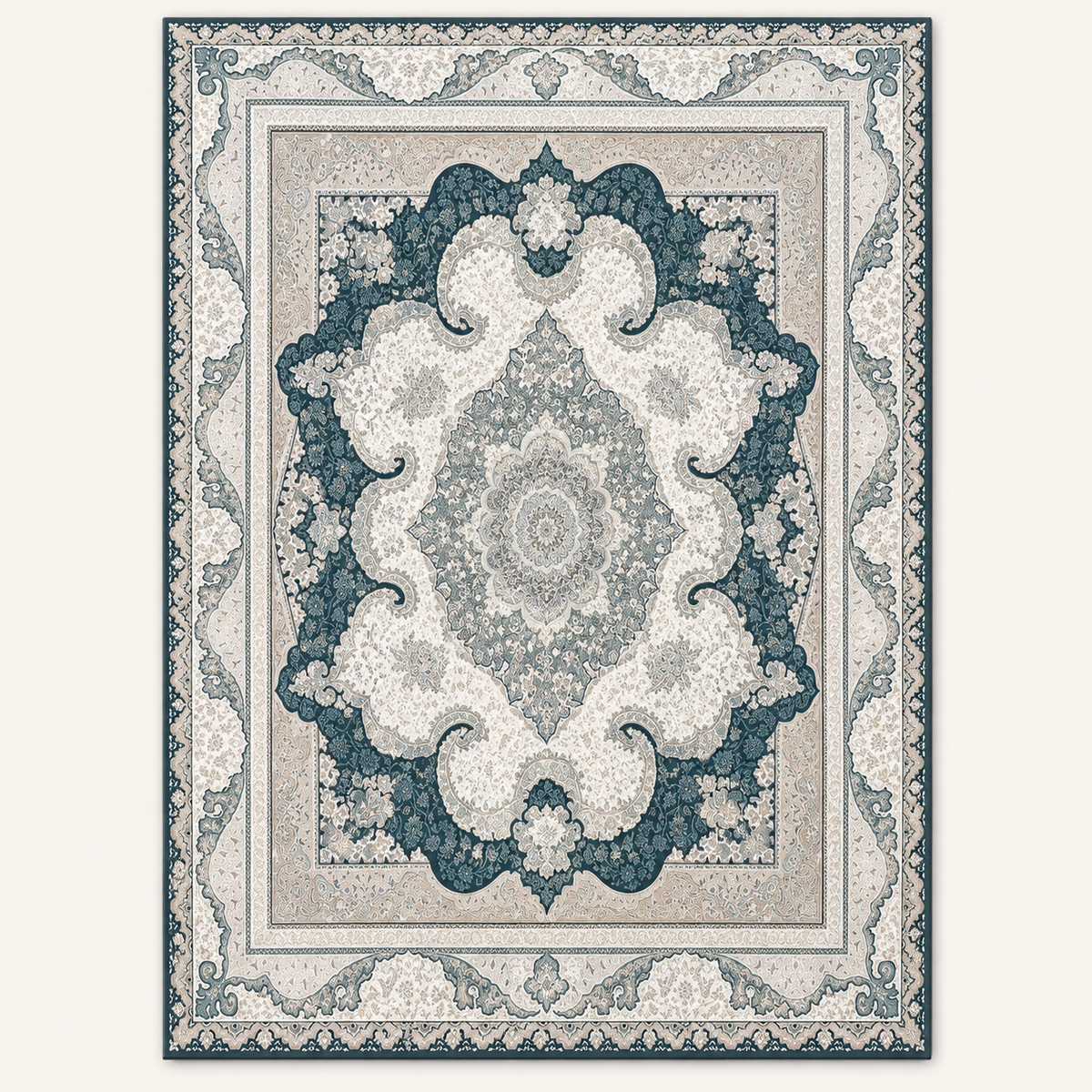 Tapis persan bohème Naïma, vue complète du motif sur fond clair