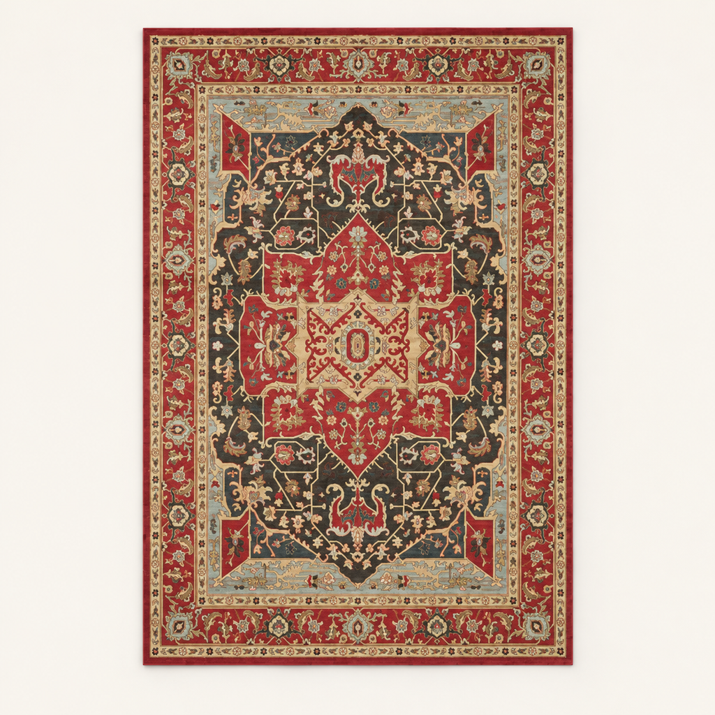 Tapis bohème lavable Nélia, vue complète du motif sur fond clair