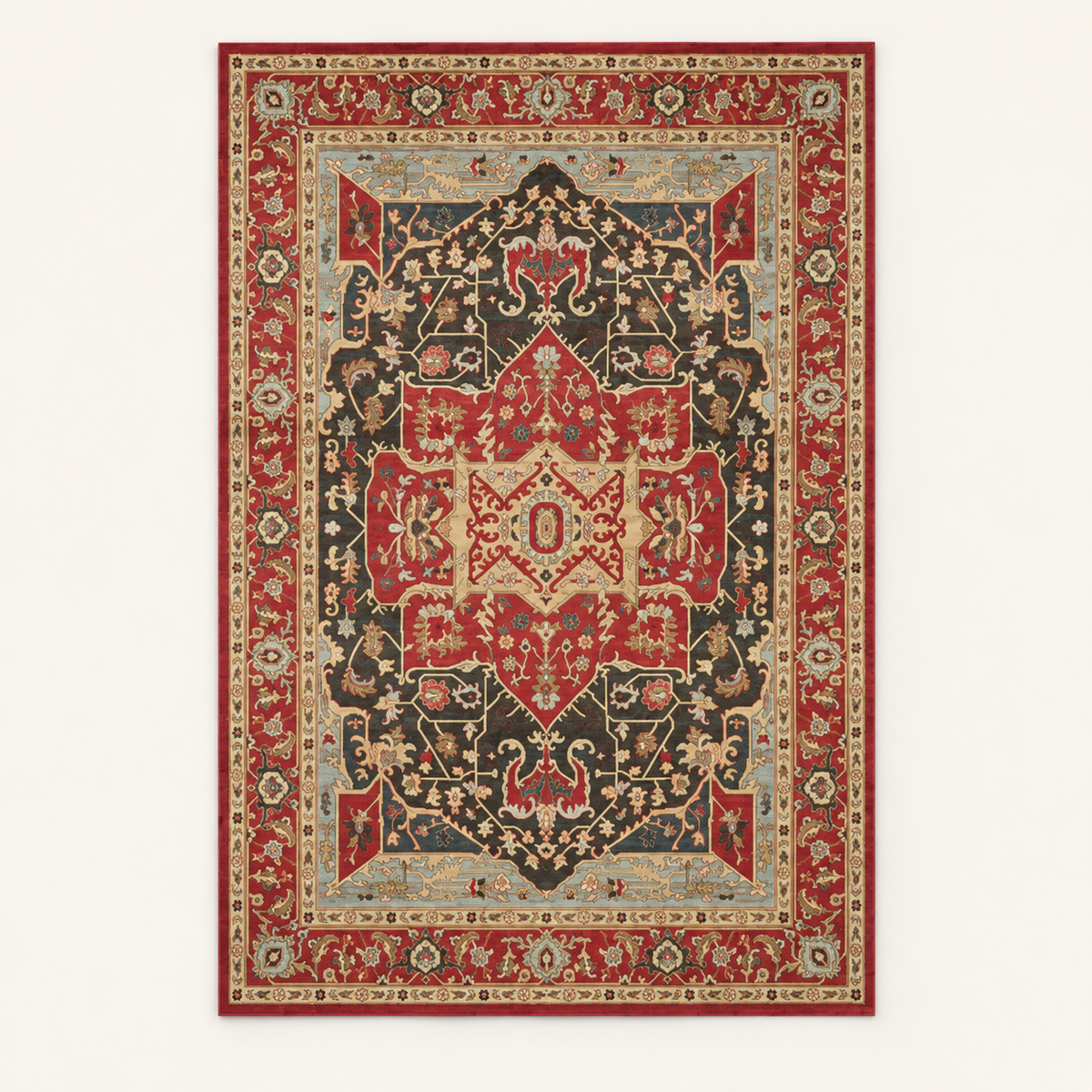 Tapis bohème lavable Nélia, vue complète du motif sur fond clair