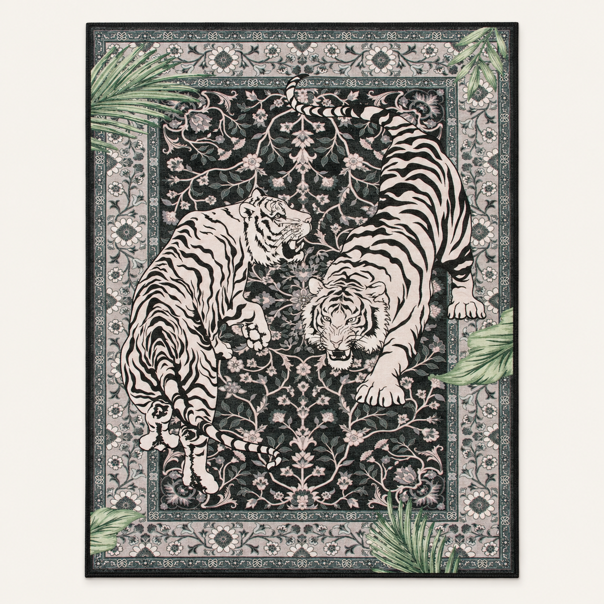 Tapis jungle animalier Nino, vue complète du motif sur fond clair