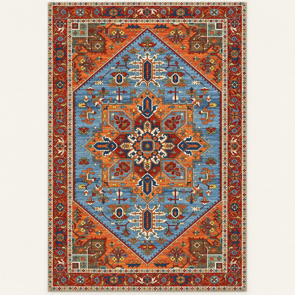 Tapis géométrique rétro Ninon, vue complète du motif sur fond clair