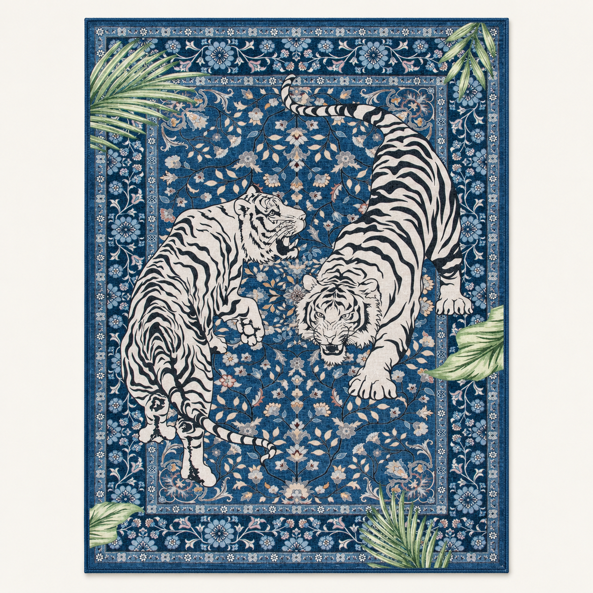 Tapis jungle animalier Noé, vue complète du motif sur fond clair