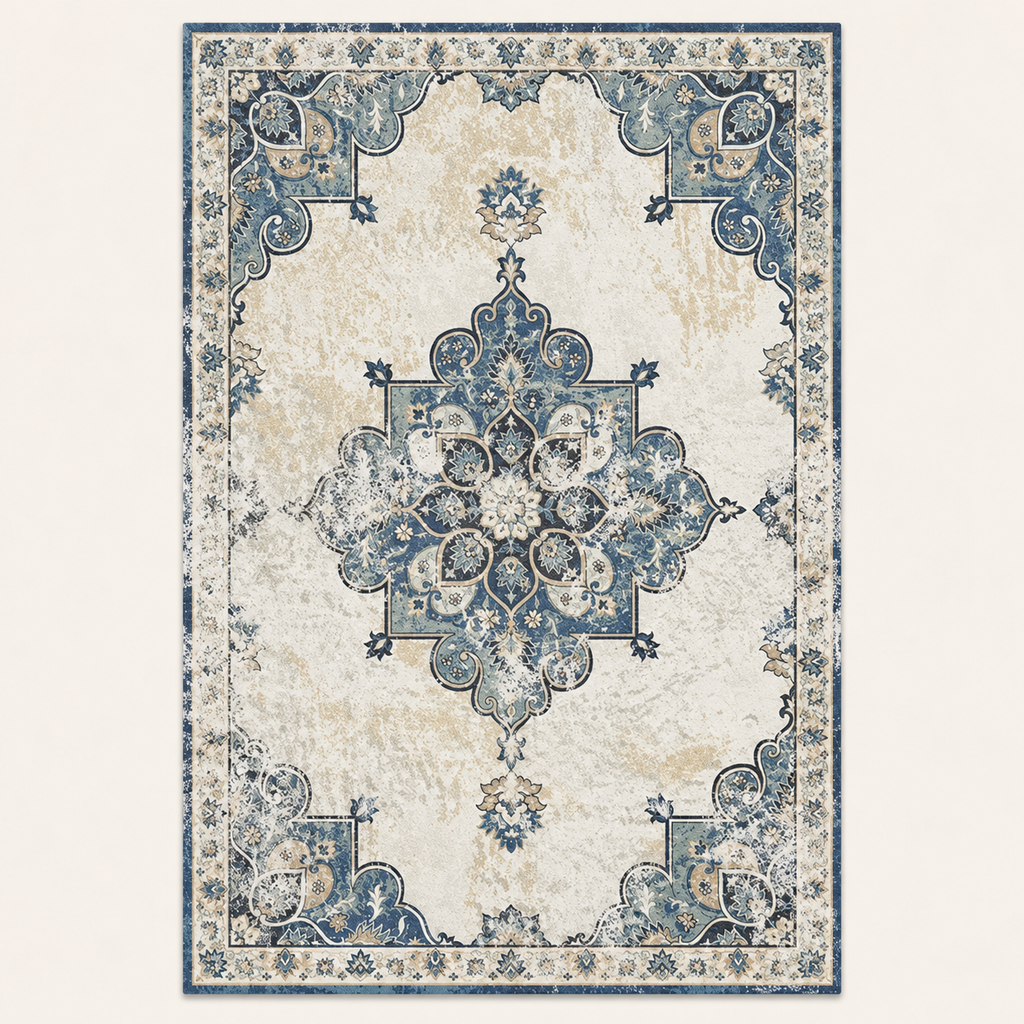 Tapis géométrique rétro Océane, vue complète du motif sur fond clair
