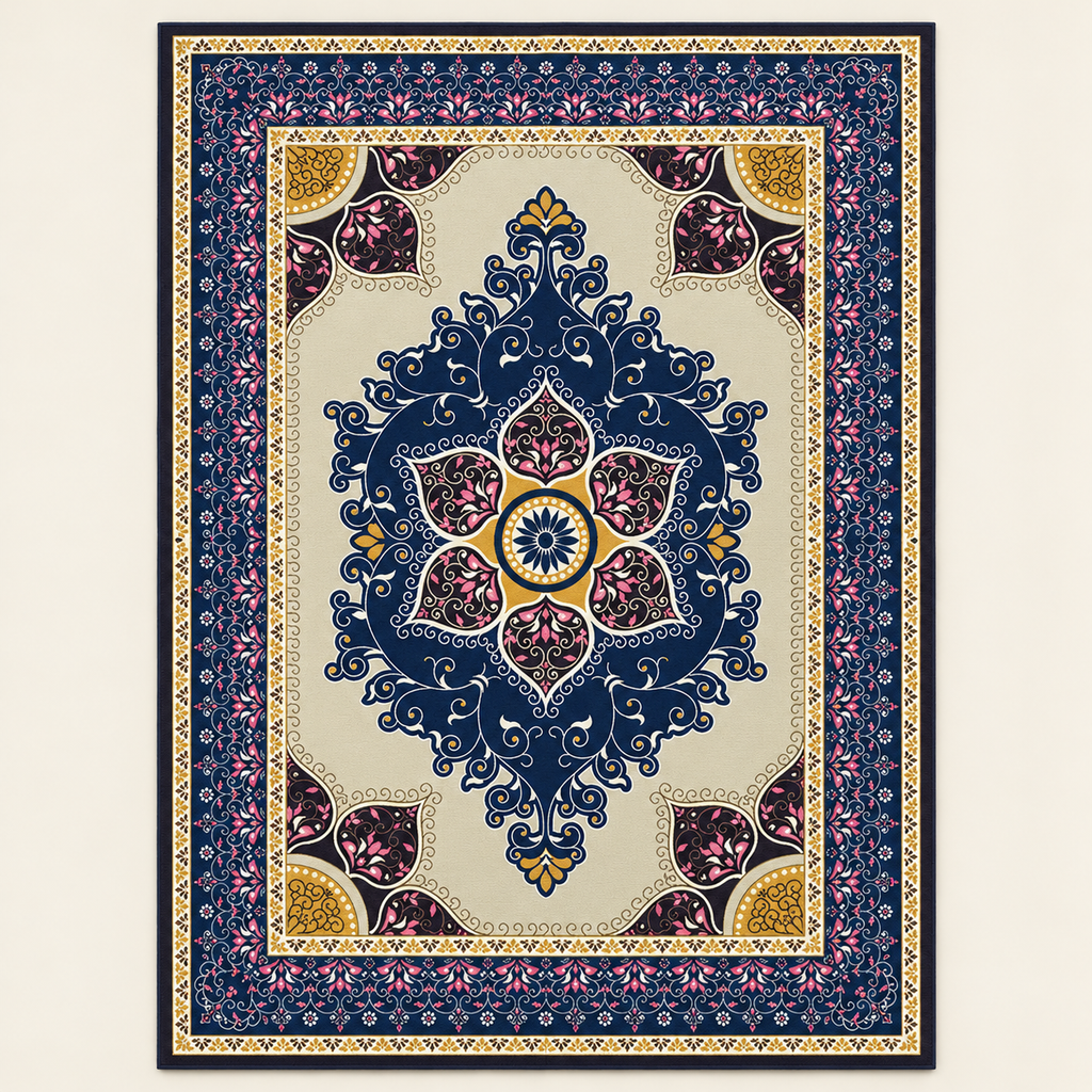 Tapis géométrique rétro Olivia, vue complète du motif sur fond clair