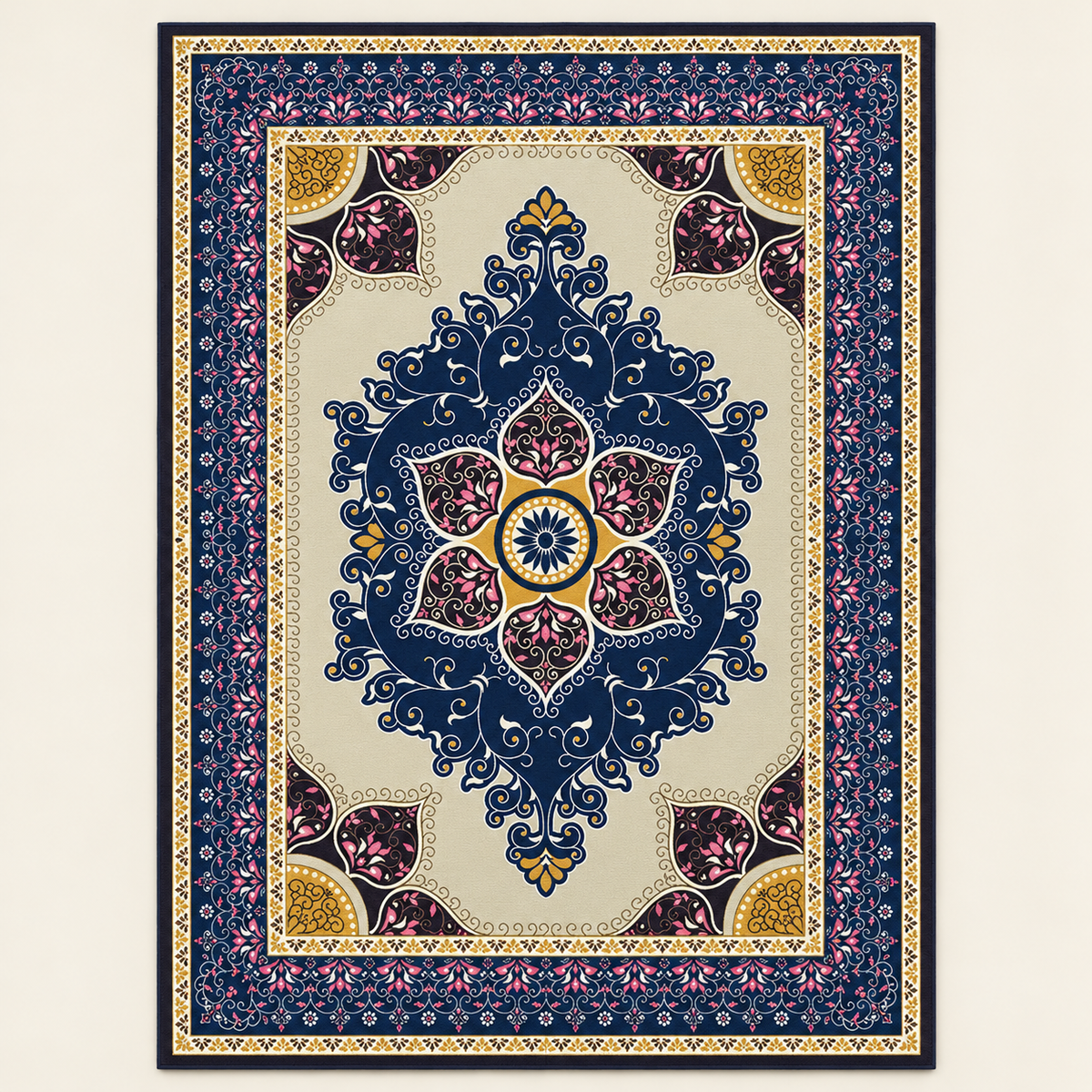 Tapis géométrique rétro Olivia, vue complète du motif sur fond clair