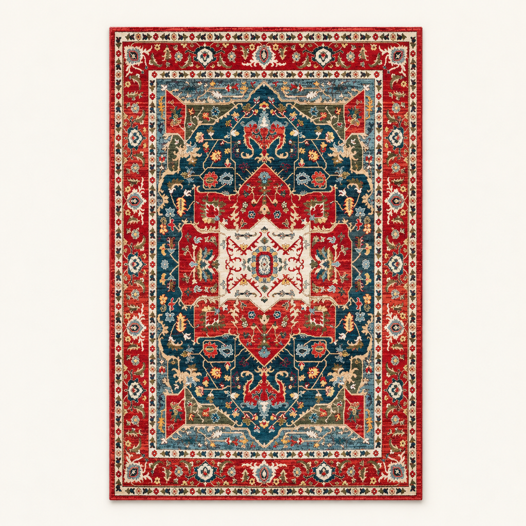 Tapis bohème lavable Oriane, vue complète du motif sur fond clair