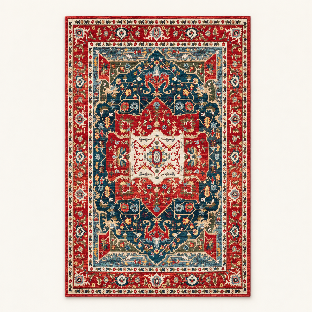 Tapis bohème lavable Oriane, vue complète du motif sur fond clair