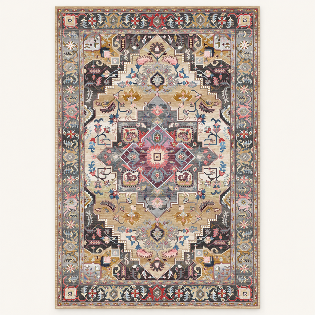 Tapis géométrique rétro Paloma, vue complète du motif sur fond clair