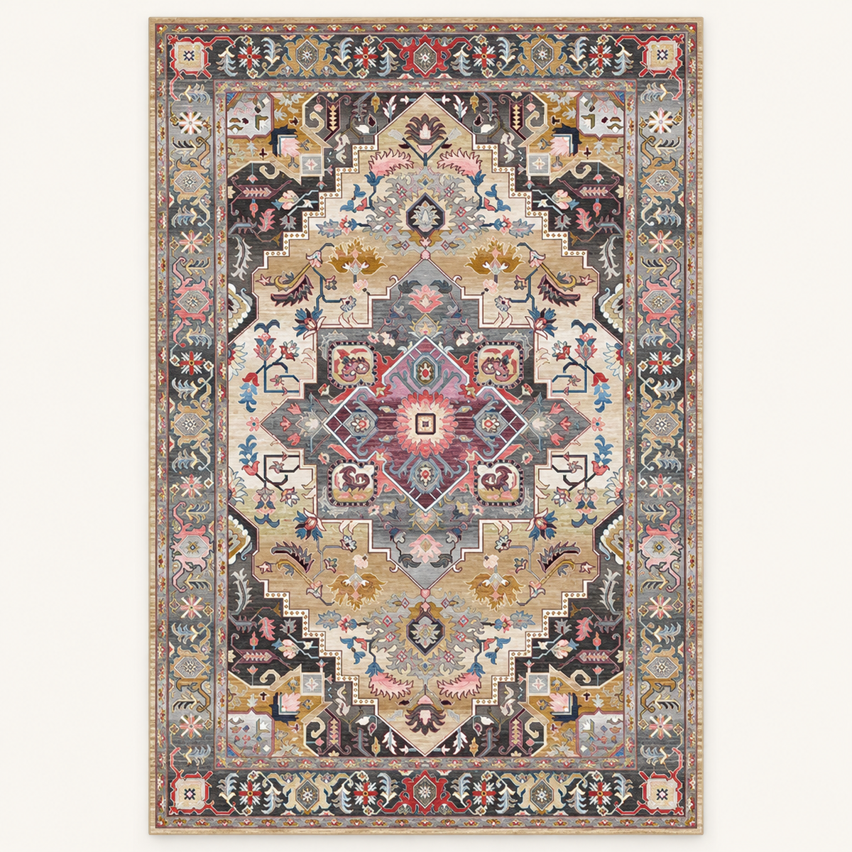 Tapis géométrique rétro Paloma, vue complète du motif sur fond clair