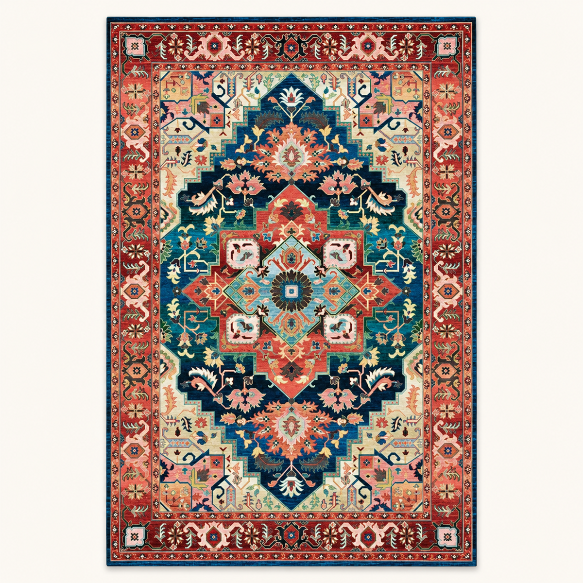 Tapis géométrique rétro Quitterie, vue complète du motif sur fond clair