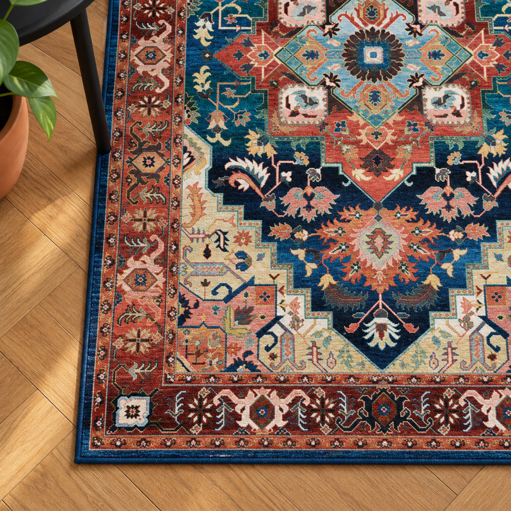 Détail du motif du tapis Quitterie, vu du dessus