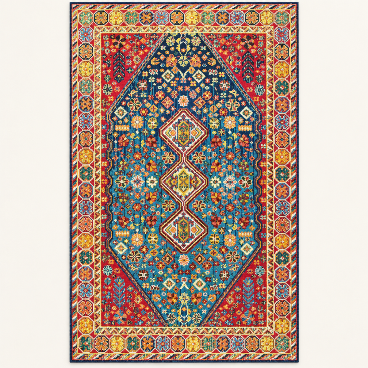 Tapis géométrique rétro Romy, vue complète du motif sur fond clair