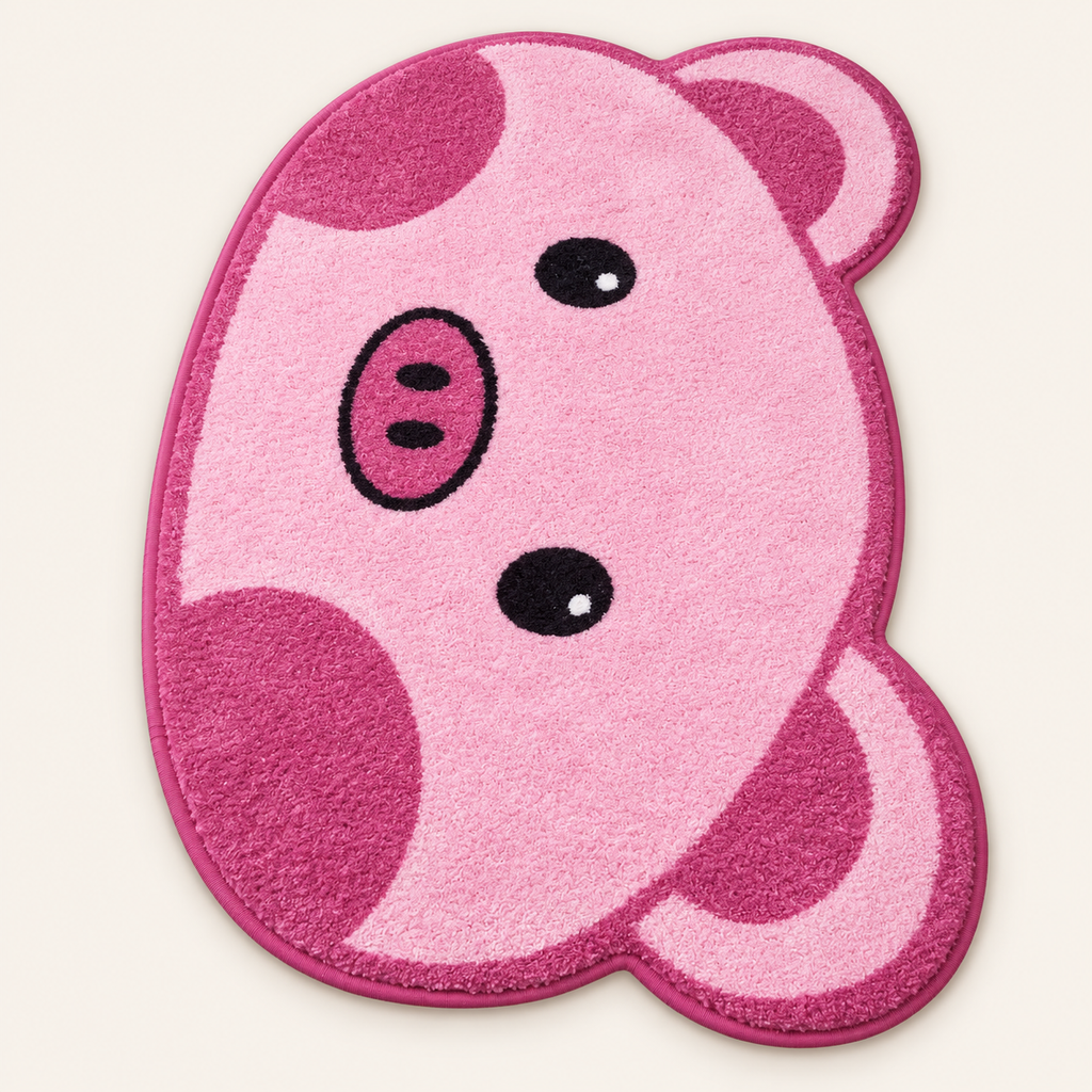 Tapis enfant Petit Cochon Rosalie, vue complète du motif sur fond clair