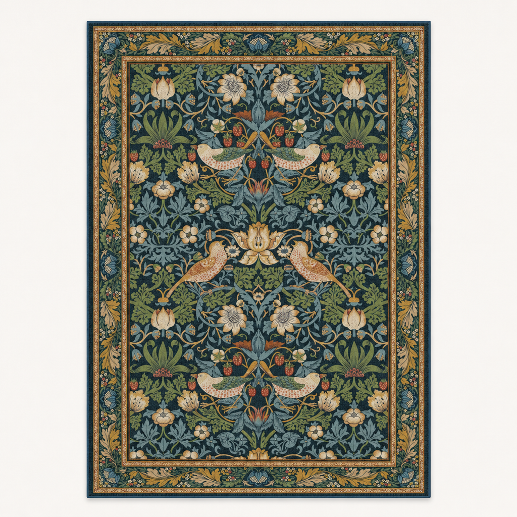 Tapis floral vintage Rose, vue complète du motif sur fond clair