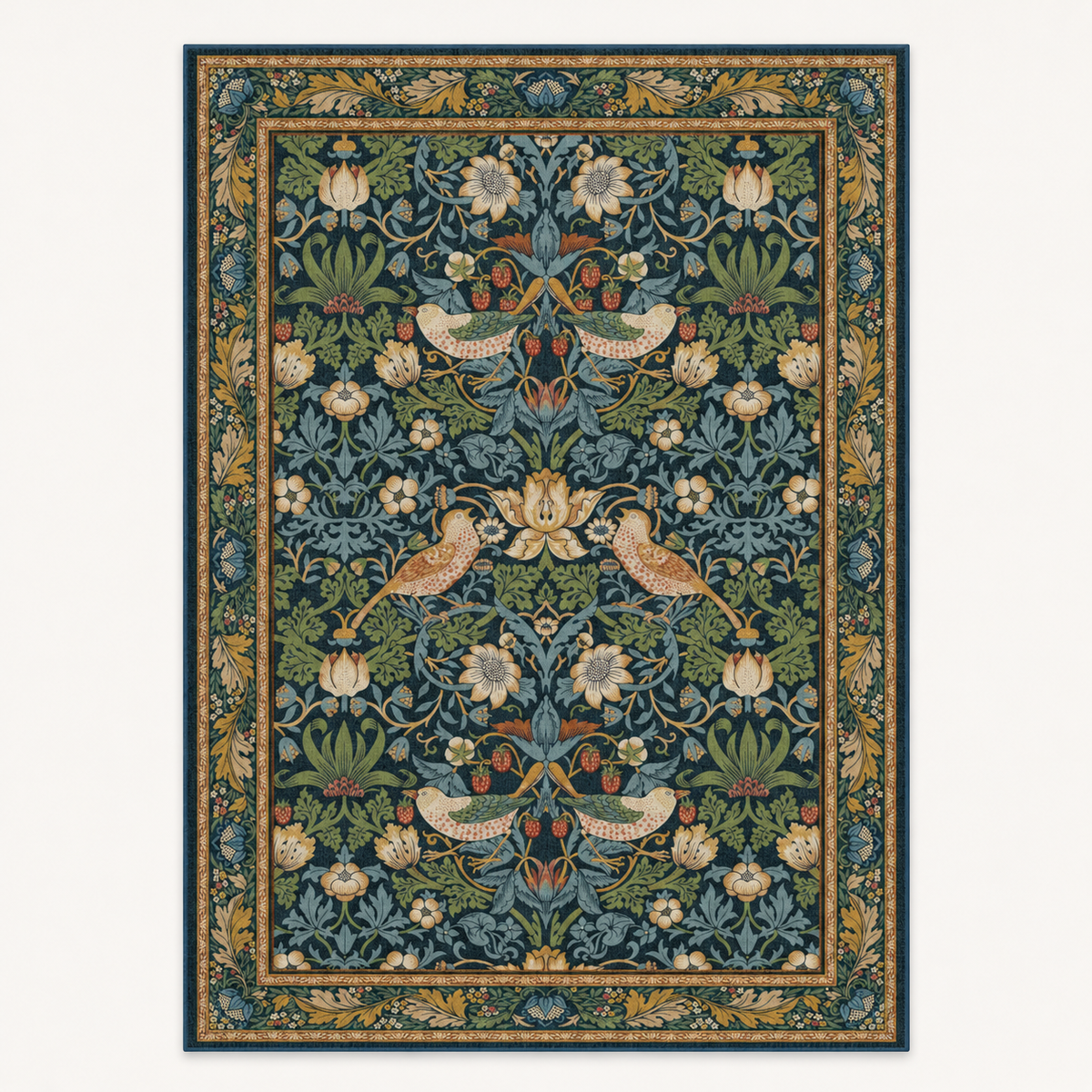 Tapis floral vintage Rose, vue complète du motif sur fond clair