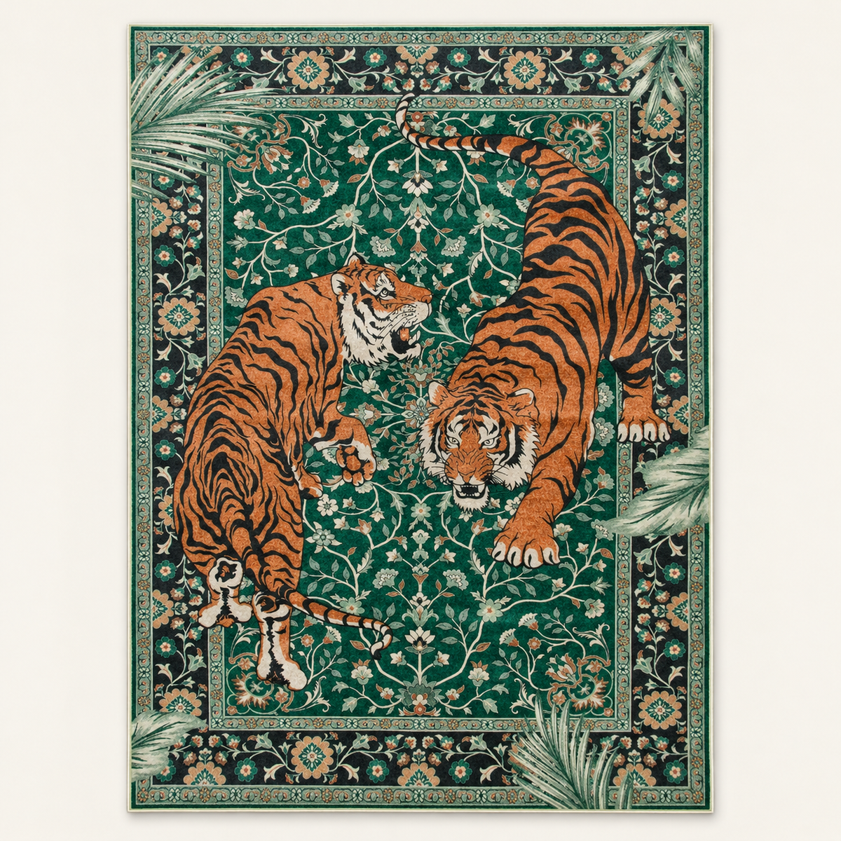 Tapis jungle animalier Sacha, vue complète du motif sur fond clair