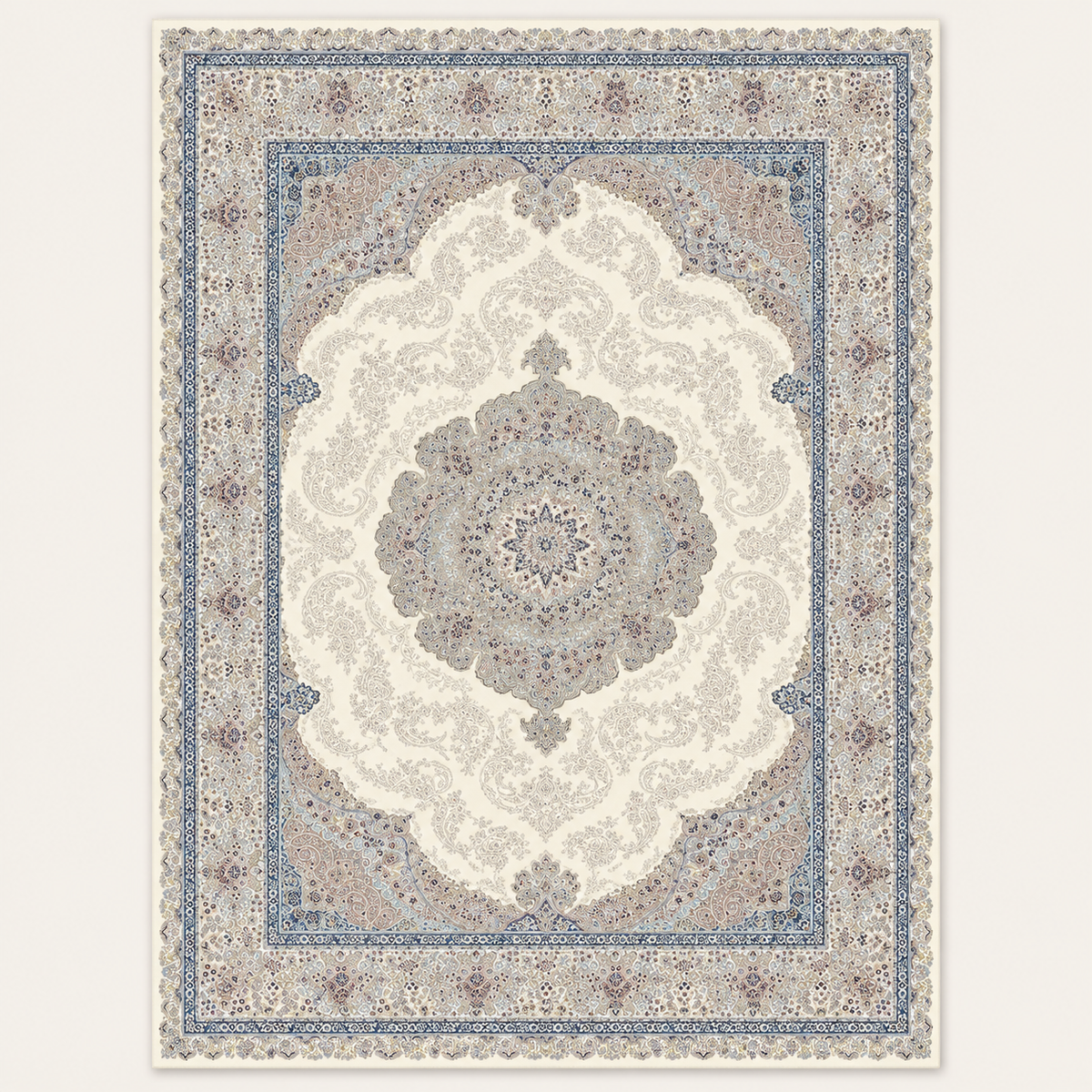 Tapis persan bohème Safiya, vue complète du motif sur fond clair