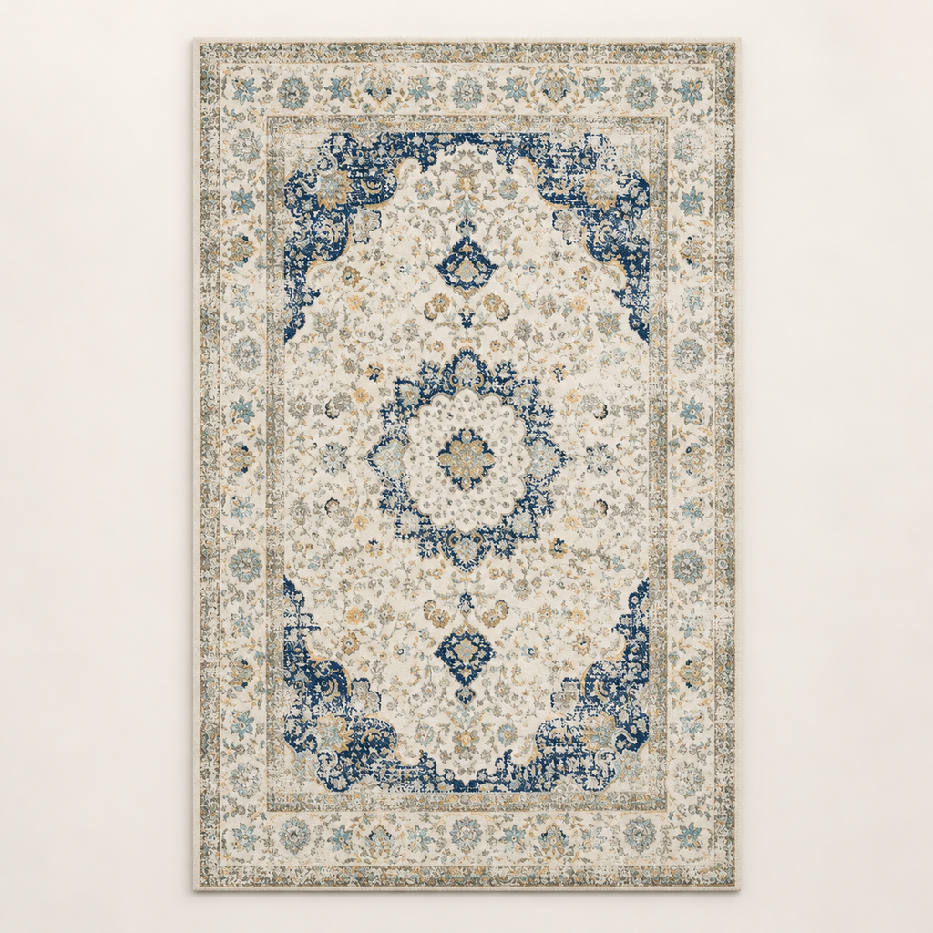Tapis bohème lavable Salomé, vue complète du motif sur fond clair