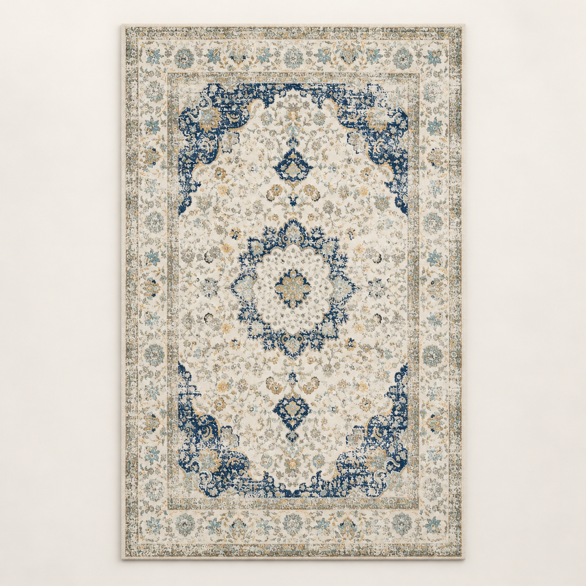 Tapis bohème lavable Salomé, vue complète du motif sur fond clair