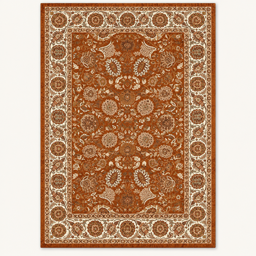 Tapis vintage persan Selena, vue complète du motif sur fond clair