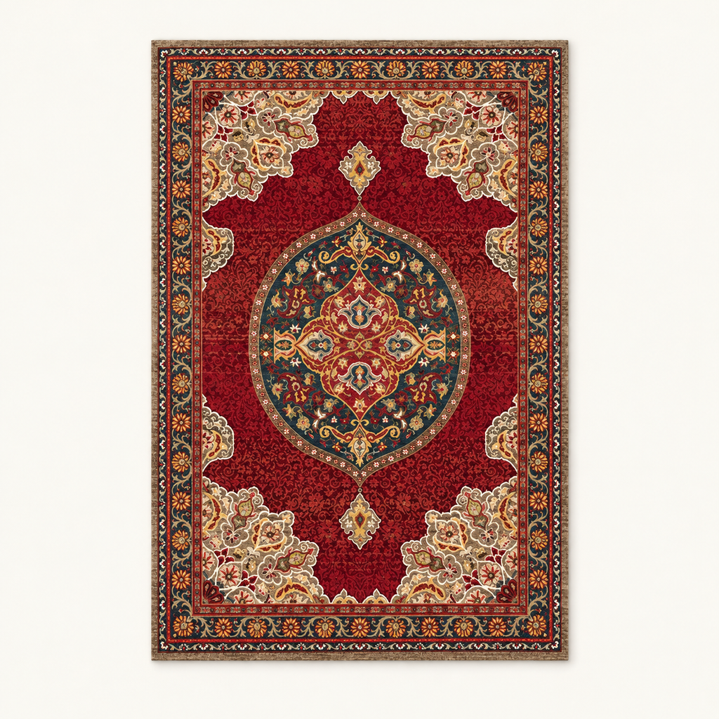 Tapis bohème lavable Sixtine, vue complète du motif sur fond clair