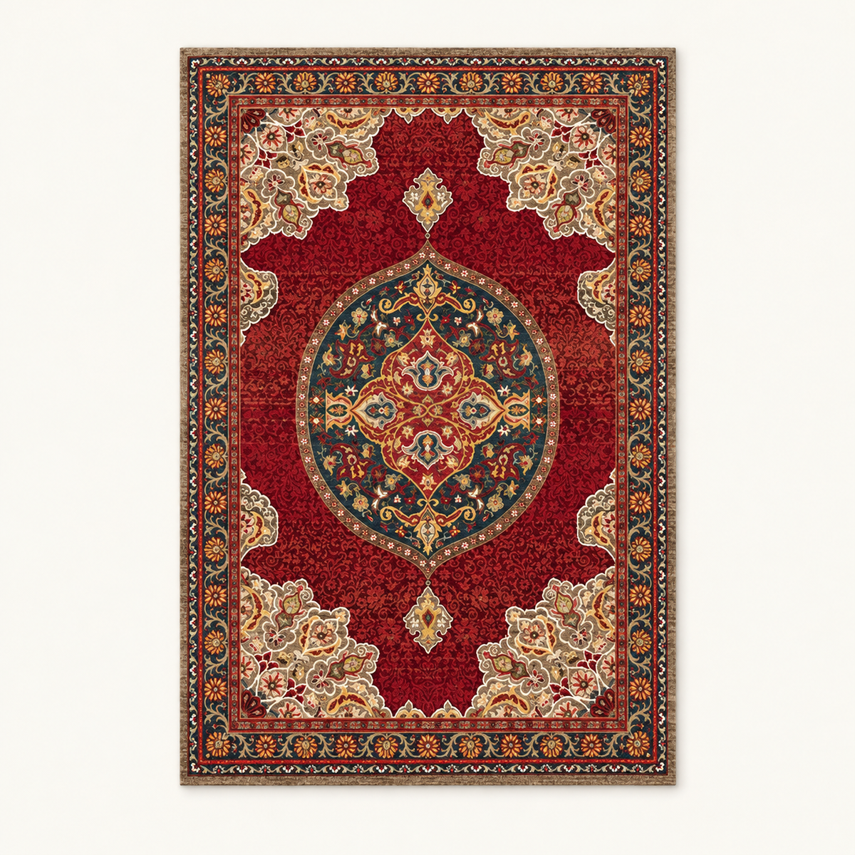 Tapis bohème lavable Sixtine, vue complète du motif sur fond clair