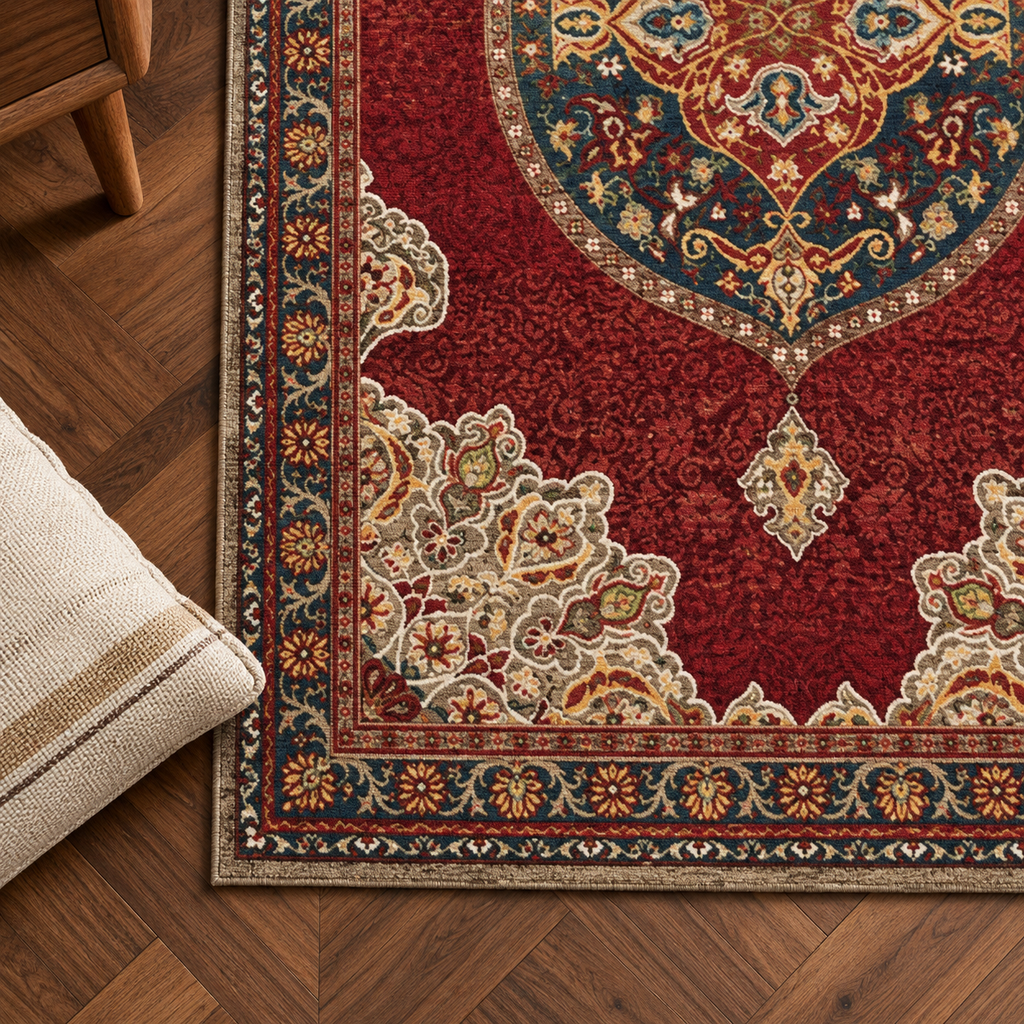 Détail du motif et de la bordure du tapis Sixtine, vu du dessus