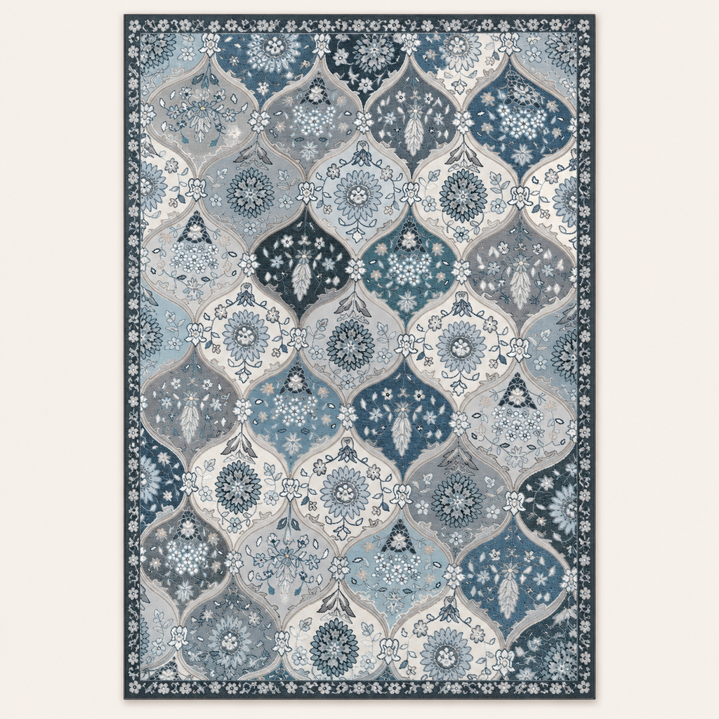 Tapis vintage persan Sofia, vue complète du motif sur fond clair