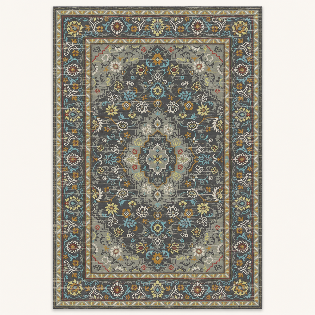 Tapis géométrique rétro Solène, vue complète du motif sur fond clair