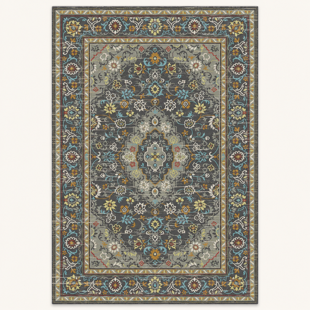 Tapis géométrique rétro Solène, vue complète du motif sur fond clair