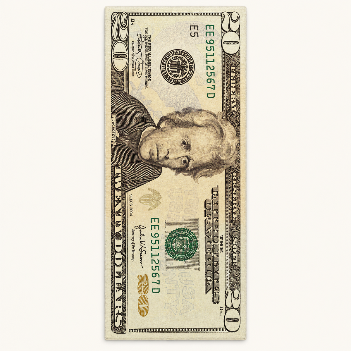 Tapis graphique Dollar Sterling, vue complète du motif sur fond clair