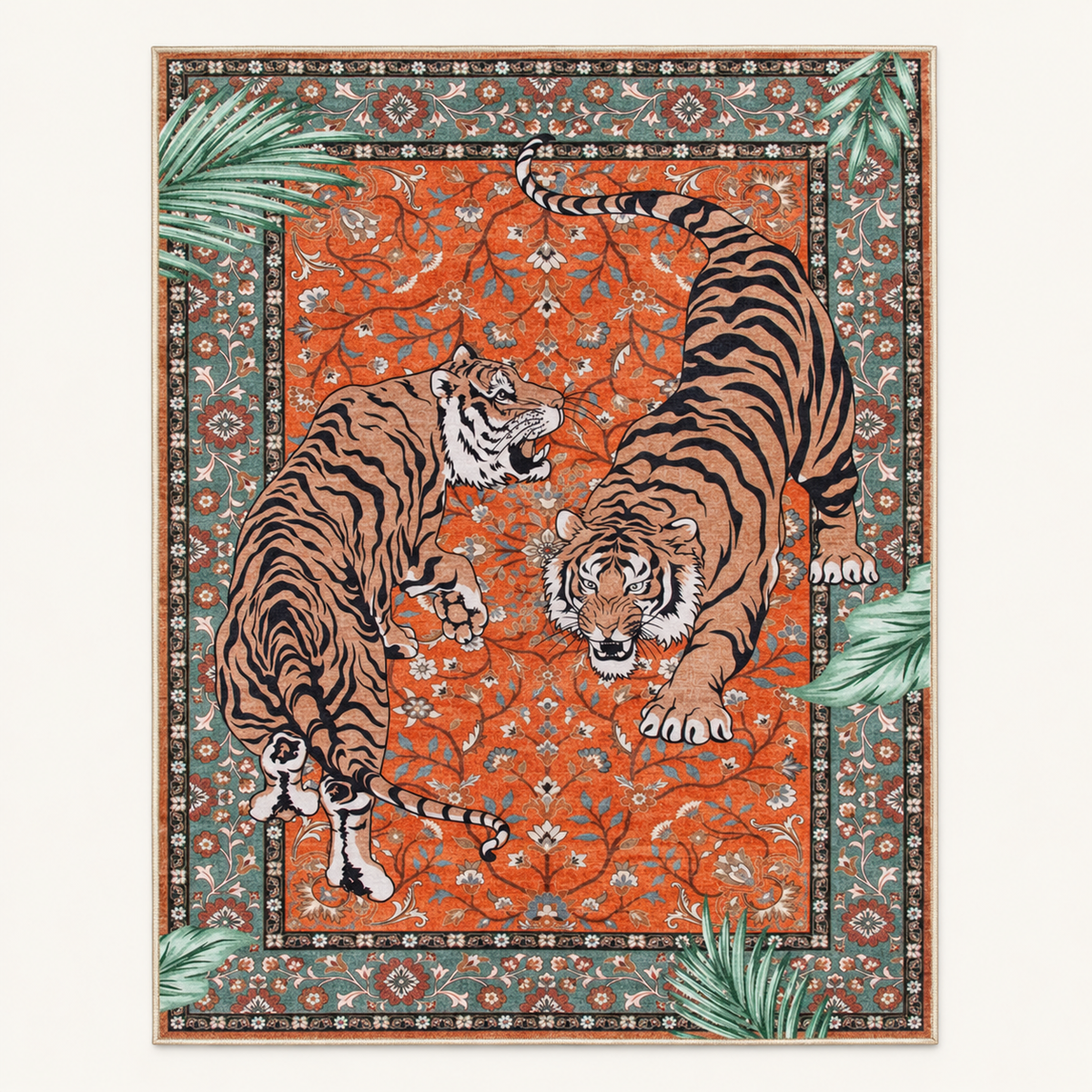 Tapis jungle animalier Tao, vue complète du motif sur fond clair