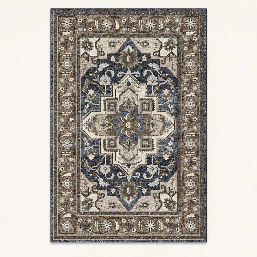 Tapis bohème lavable Thaïs, vue complète du motif sur fond clair