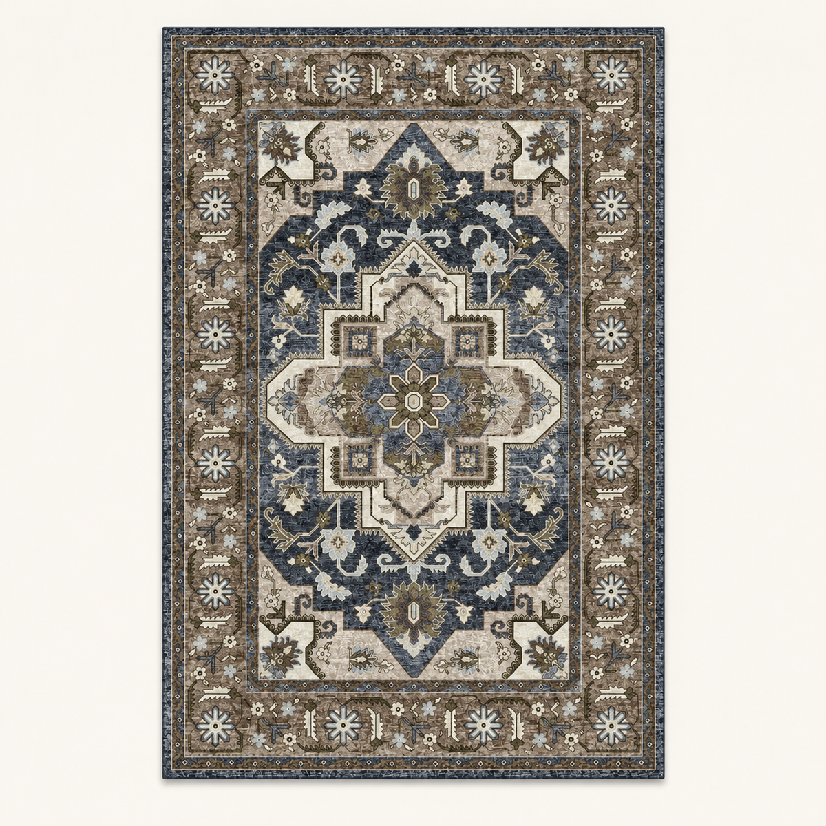 Tapis bohème lavable Thaïs, vue complète du motif sur fond clair