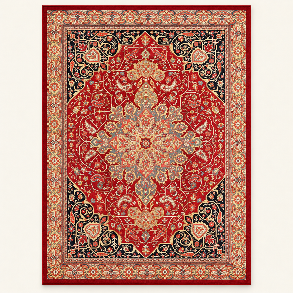 Tapis géométrique rétro Théa, vue complète du motif sur fond clair