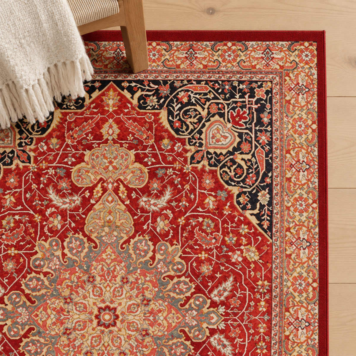 Détail du motif du tapis Théa, vu du dessus