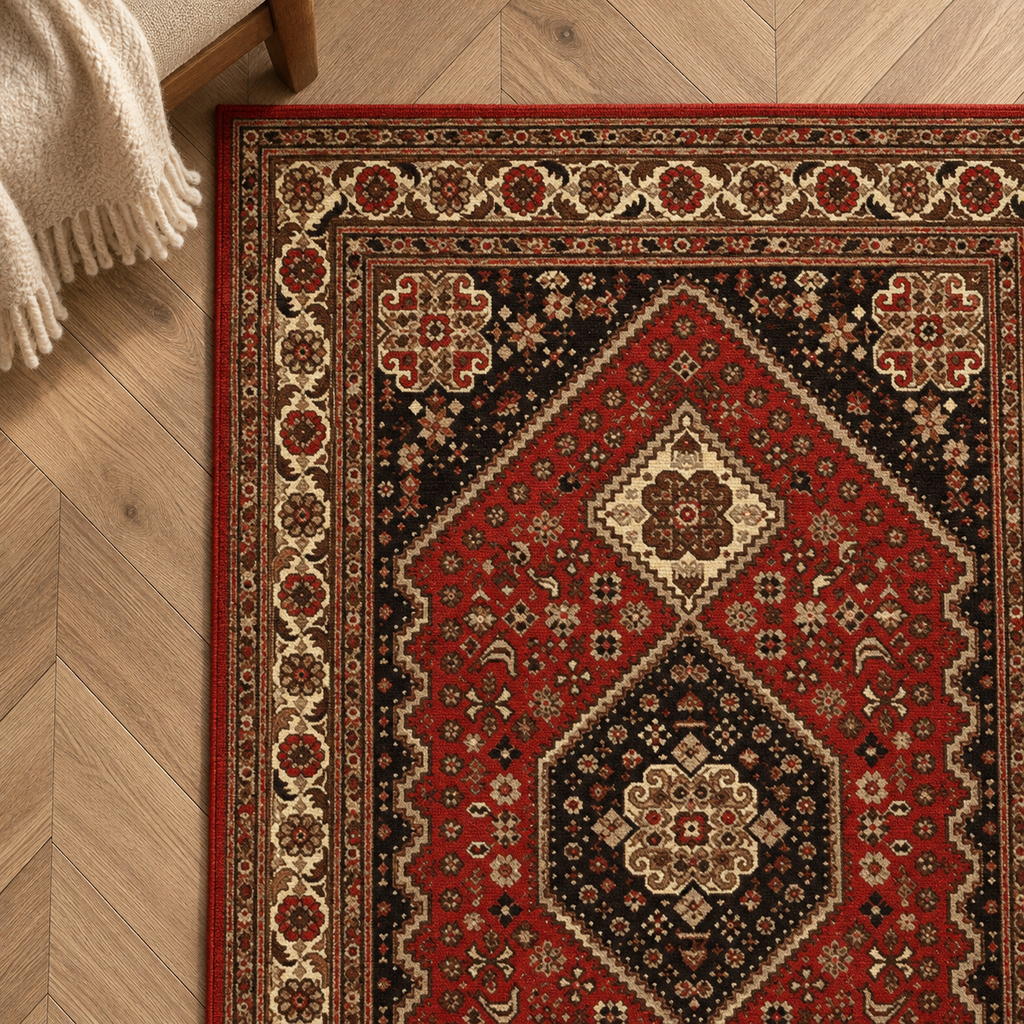 Détail du motif du tapis Valentina, vu du dessus