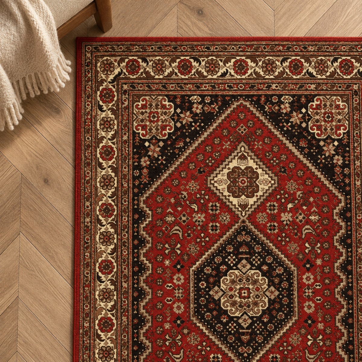 Détail du motif du tapis Valentina, vu du dessus