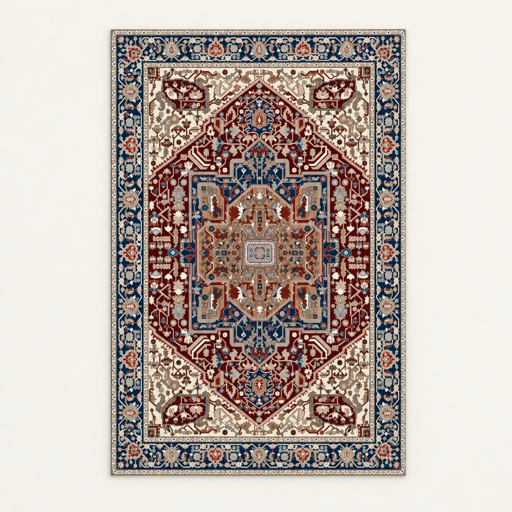 Tapis bohème lavable Ysé, vue complète du motif sur fond clair