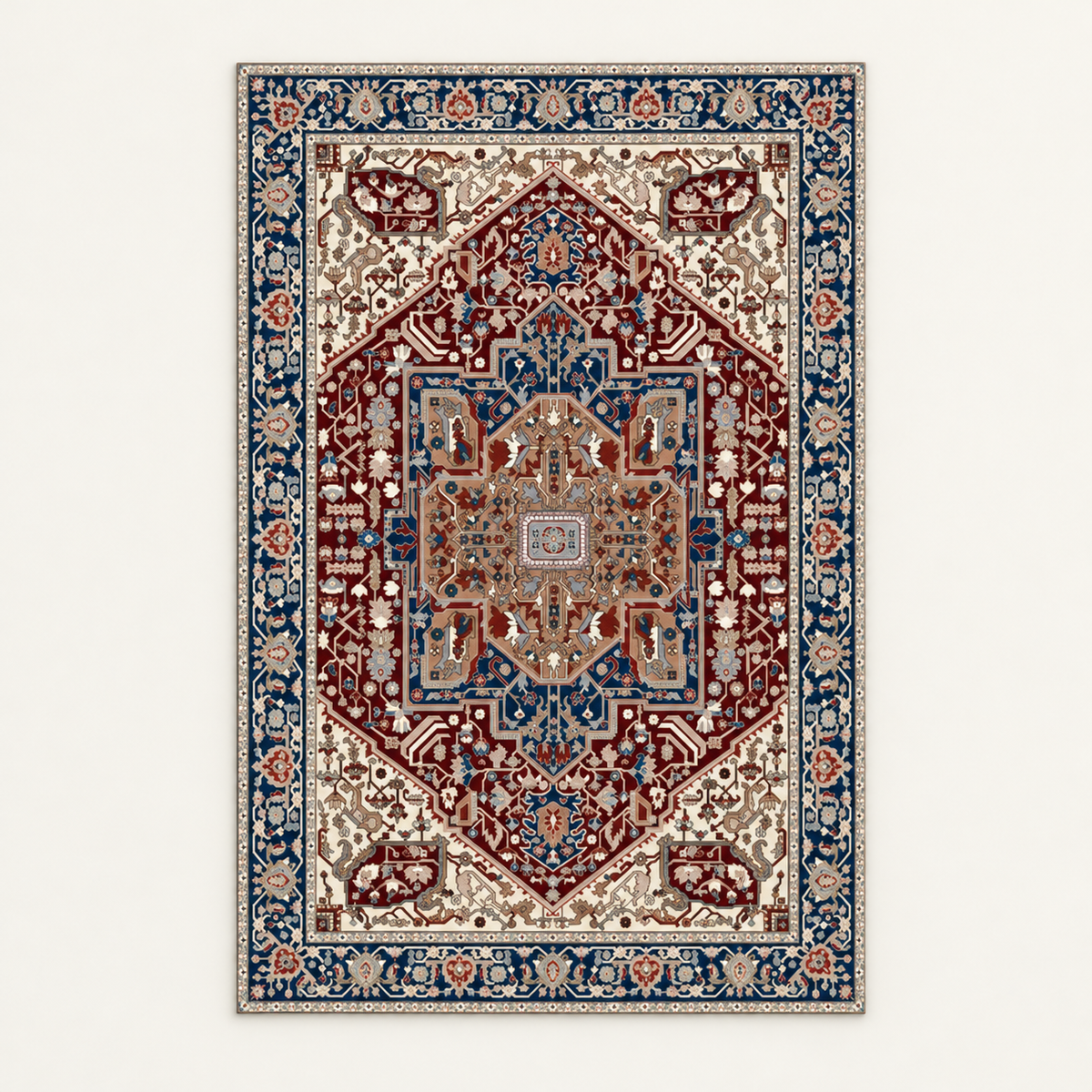 Tapis bohème lavable Ysé, vue complète du motif sur fond clair