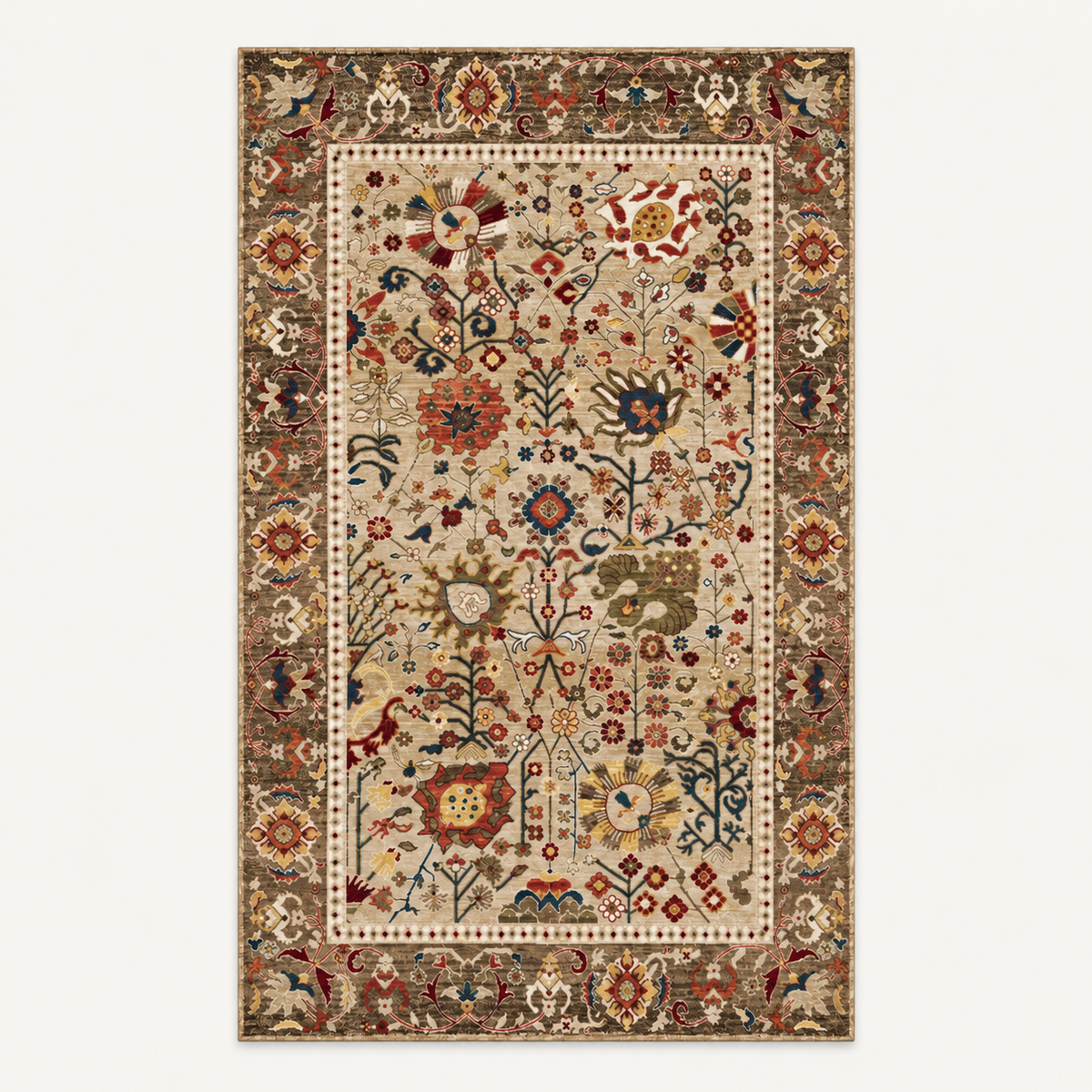 Tapis bohème lavable Zélie, vue complète du motif sur fond clair